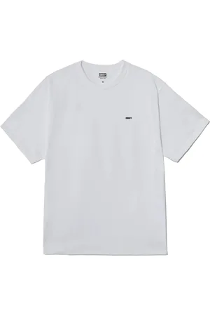 Obey Top, Herre, Hvid, XL, Bomuld, Ikonisk Cropped Tee med Side Logo