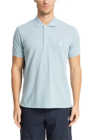 EA7 Top, Herre, Blå, L, Bomuld, Ensfarvet Polo Shirt med Logo Detalje
