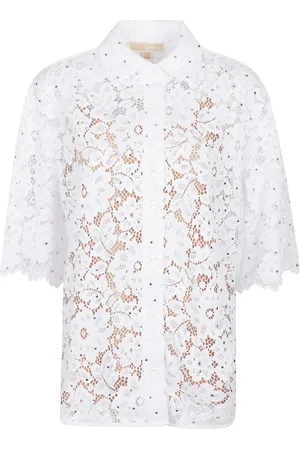 Michael Kors Skjorte, Dame, Hvid, L, Blomstret bluse med nitter