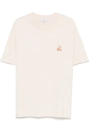 Maison Kitsuné Top, Herre, Hvid, M, Bomuld, Lys Beige Rævepatch T-Shirt
