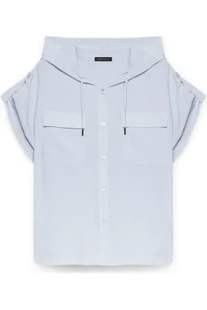 Fiorella rubino Bluser & Skjorter, Dame, Blå, 4XL, Stribet skjortebluse med hætte