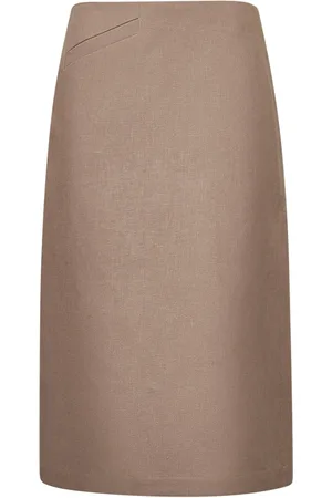 Fendi Nederdel, Dame, Brun, M, Linned, Beige Linned Midi Nederdel med Slids