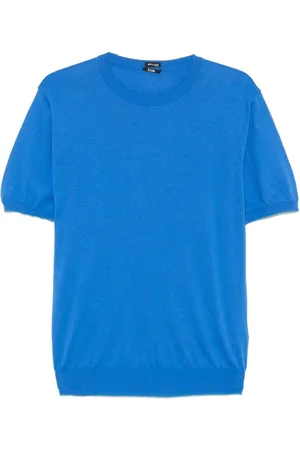 Kiton Top, Herre, Blå, M, Bomuld, Safirblå Ribbed T-shirts og Polos