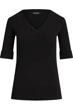 Ralph Lauren Top, Dame, Sort, XS, Bomuld, V Judy Albueærme Strik