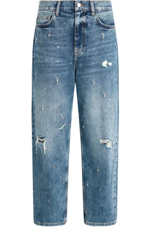 Liu Jo Jeans, Dame, Blå, W31, Bomuld, Højtaljede straight leg jeans med pynt