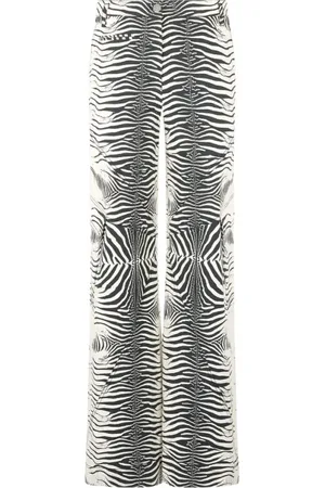 Roberto Cavalli Bukser, Dame, Sort, S, Bomuld, Hvide Tigress Print Bomuldsbukser