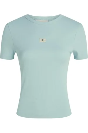 Calvin Klein Top, Dame, Blå, M, Bomuld, Lysblå kortærmet T-shirt