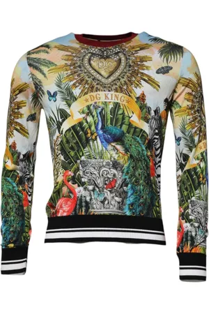 Dolce & Gabbana Strik, Herre, Flerfarvet, M, Multifarvet Jungle DG King Pullover Sweater