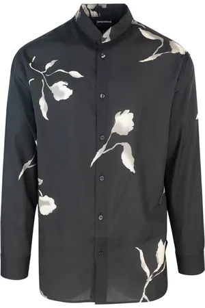 Emporio Armani Skjorte, Herre, Sort, L, Sort Button-Up Skjorte Koreansk Krave