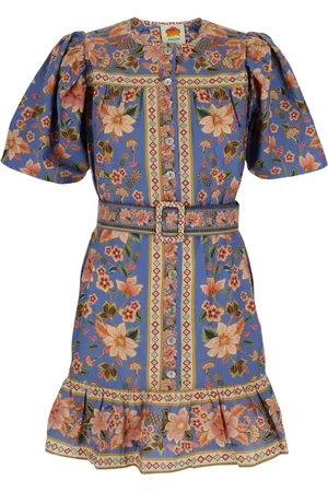 Farm Rio Kjole, Dame, Flerfarvet, S, Blå Mini Kjole Superbloom Tapestry Stil