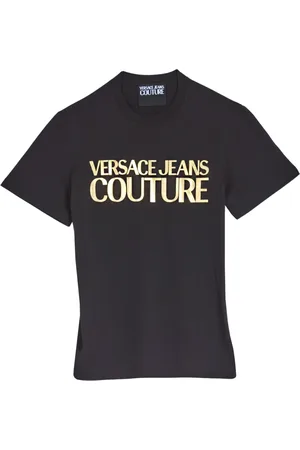 VERSACE Top, Herre, Sort, M, Bomuld, Logo Præget Bomuld T-Shirt Sort/Guld
