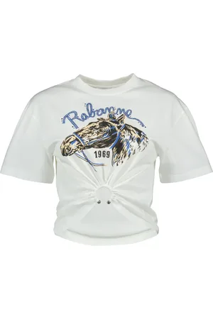 Paco rabanne Top, Dame, Hvid, M, Bomuld, Hvidt Trykt Hest T-shirt