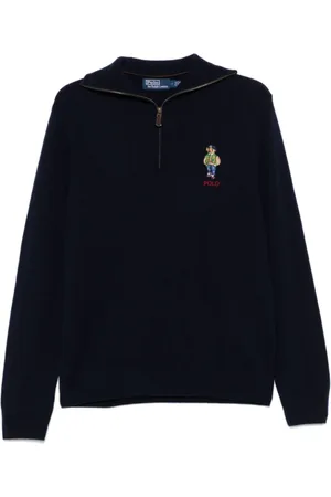 Ralph Lauren Sweathshirts & Hoodies, Herre, Blå, 2XL, Uld, Blå Uld Langærmet Sweater
