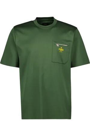 Fendi Top, Herre, Grøn, S, Bomuld, Bomuld T-shirt med lynlåslomme