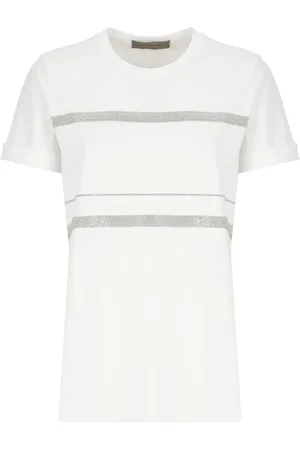D.EXTERIOR Top, Dame, Hvid, M, Bomuld, Hvid Bomulds T-shirt med Lyse Detaljer