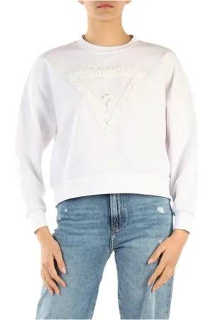 Guess Sweathshirts & Hoodies, Dame, Hvid, M, Bomuld, Bomuldsblandingssweater med dekorativt detalje
