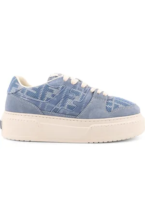 Fendi Sko, Dame, Blå, 39 EU, Uld, Blå Sneakers med Jacquard Detaljer
