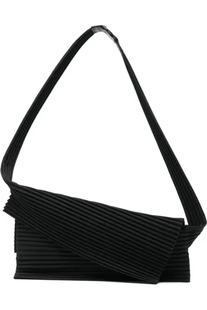 Issey Miyake Taske, unisex, Sort, ONE SIZE, Uld, Sort Plissé Skuldertaske med Spænde