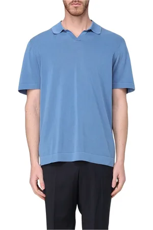 DRUMOHR Top, Herre, Blå, XL, Strikket Polo Skjorte med Frostede Knapper