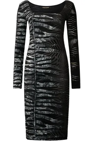 Roberto Cavalli Kjole, Dame, Sort, XS, Tiger Skin Zebra Motif Kjole