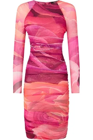 Roberto Cavalli Kjole, Dame, Lyserød, S, Rose Print Sheath Kjole