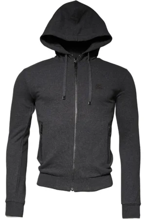 Dolce & Gabbana Sweathshirts & Hoodies, Herre, Grå, S, Bomuld, Grå Logo Full Zip Hættetrøje