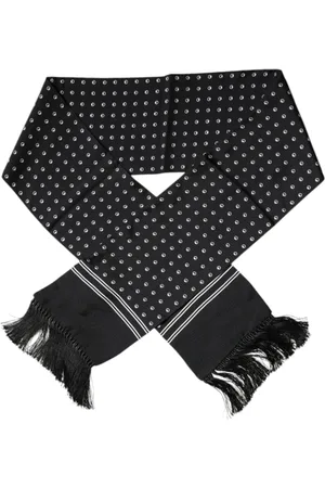 Dolce & Gabbana Tilbehør, unisex, Sort, ONE SIZE, Silke Tørklæde med prikker og frynser