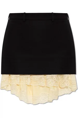 Balenciaga Nederdel, Dame, Sort, XS, Uld, Kort nederdel med blonder indsats