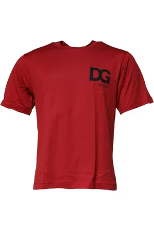 Dolce & Gabbana Top, Herre, Rød, L, Bomuld, Rød Logo Bomuld Crew Neck T-shirt