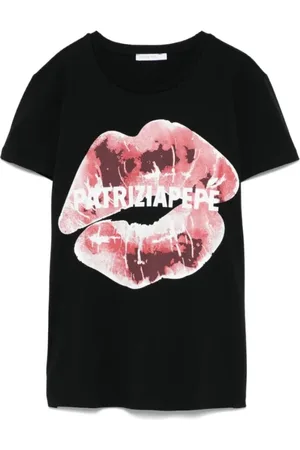Patrizia Pepe Top, Dame, Sort, XS, Bomuld, Sort Trendy Bomuld T-shirt med Slogan