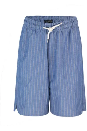 A.P.C. Shorts, Herre, Blå, M, Linned, Blå Linned Snøre Shorts med Striber