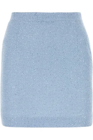 Alessandra Rich Nederdel, Dame, Blå, 2XS, Tweed, Lysblå tweed mininederdel