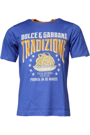Dolce & Gabbana Top, Herre, Blå, L, Bomuld, Blå Grafisk Print Bomuld Crew Neck T-shirt