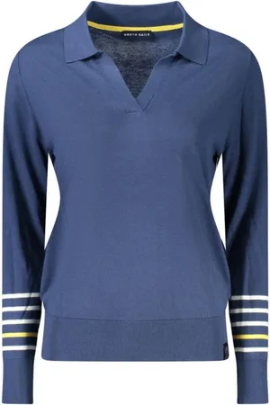 North Sails Strik, Dame, Blå, XL, Bomuld, Blå V-hals sweater med kontrastdetaljer