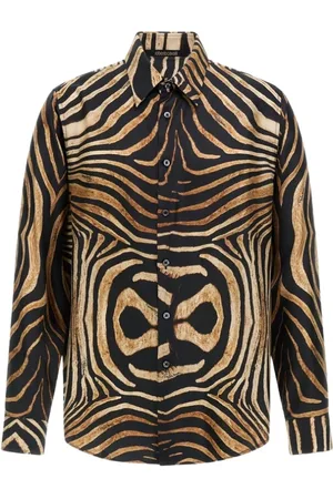 Roberto Cavalli Skjorte, Herre, Brun, 2XL, Trykt Skjorte Lavet i Italien