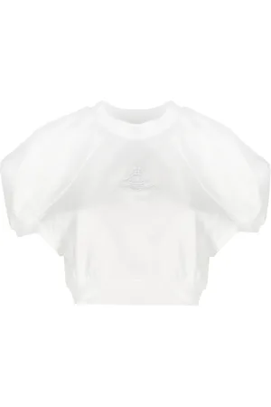 Vivienne Westwood Top, Dame, Hvid, S, Bomuld, Hvid Bomuldstop med Orb Broderi
