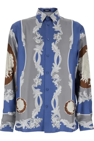 VERSACE Skjorte, Herre, Blå, XL, Cameo Print Skjorte Sæt
