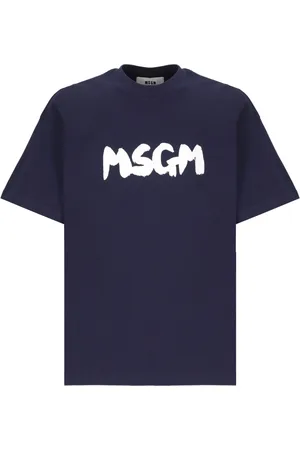 Msgm Top, Herre, Blå, S, Bomuld, Blå Bomuldst-shirt med Logoprint
