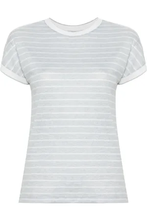 ELEVENTY Top, Dame, Blå, XL, Bomuld, Blå Linned Bomuld Kortærmet T-Shirt