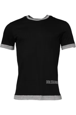 Dolce & Gabbana Top, Herre, Sort, 2XL, Bomuld, Sort Logo Bomuld Crew Neck T-shirt