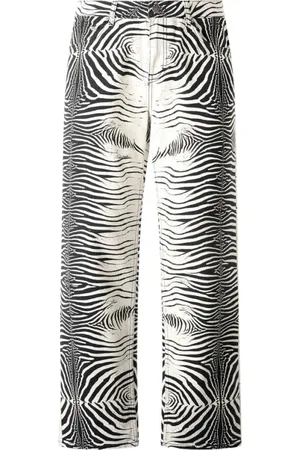 Roberto Cavalli Bukser, Herre, Sort, W34, Hvide Tigress Print Straight Leg Bukser