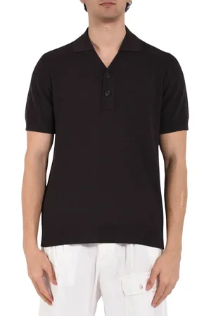 Paolo Pecora Top, Herre, Brun, XL, Bomuld, Strikket Polo med knappet krave