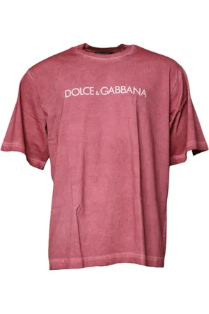 Dolce & Gabbana Top, Herre, Lyserød, 3XL, Bomuld, Logo Print Cotton Crew Neck T-shirt