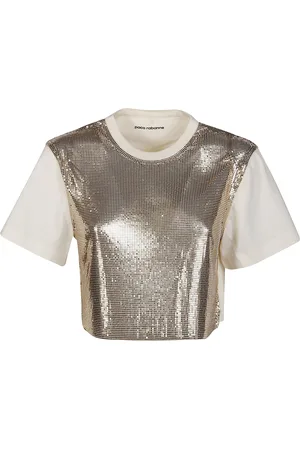 Paco rabanne Top, Dame, Brun, S, Uld, Stilfuld Cropped T-shirt
