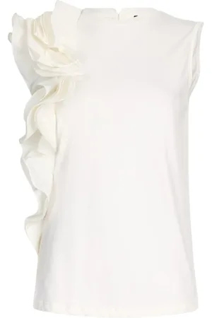 Liu Jo Top, Dame, Hvid, 2XS, Bomuld, Sort Ruffle T-shirt