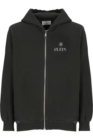 Philipp Plein Sweathshirts & Hoodies, Herre, Sort, M, Bomuld, Sort bomuldshættetrøje med front lynlås