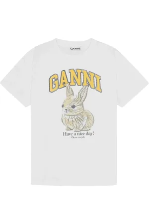Ganni Top, Dame, Hvid, XS, Bomuld, Hvid Kanin Design T-shirt