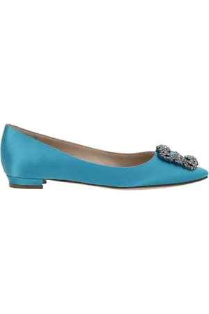 Manolo Blahnik Sko, Dame, Blå, 36 EU, Satin, Satin Ballerinaer med Swarovski-detalje