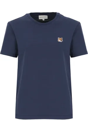 Maison Kitsuné Top, Dame, Blå, M, Bomuld, Blå Bomuldst-shirt med Logo Patch