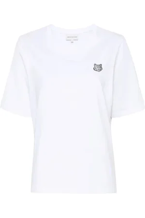 Maison Kitsuné Top, Dame, Hvid, S, Bomuld, Ræv Motiv Crew Neck T-shirt